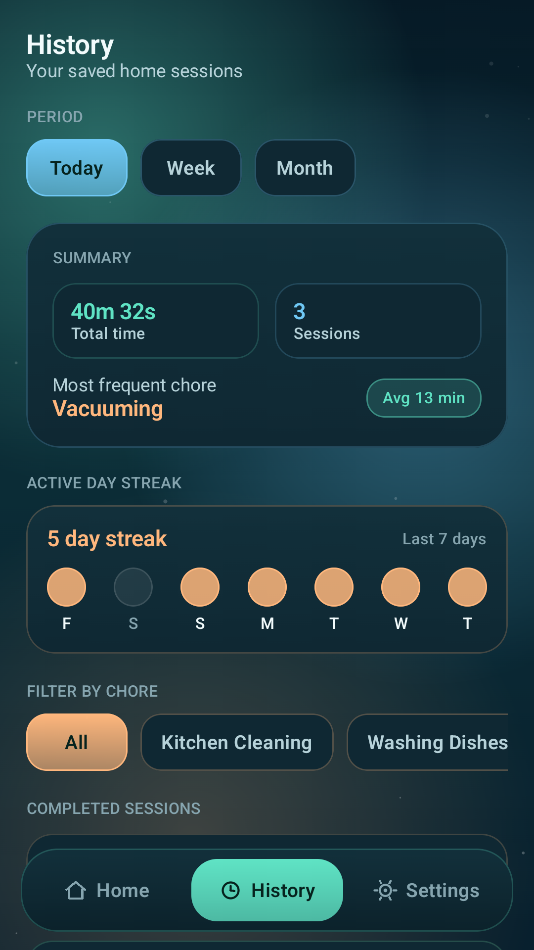 Home Timekeeper history screen